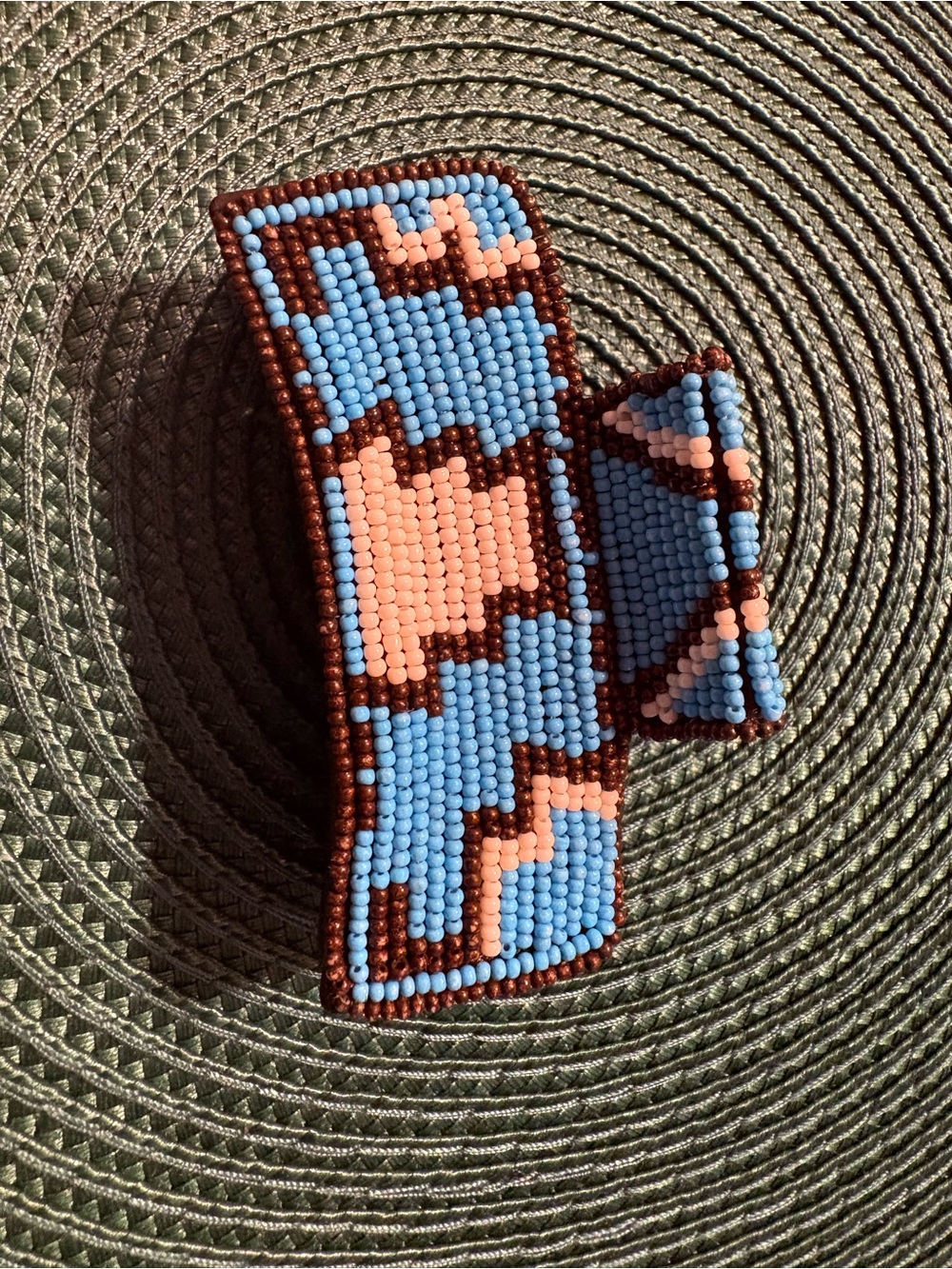 Beaded Hair Claw in Light Blue, Cream & Brown